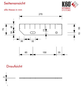 Normstufe / 700 x 270 mm / 30 x 30 / 25x3