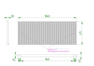 K60-Edelstahl Lichtschachtrost / 415 x 1040 mm