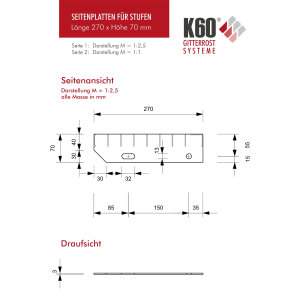 Gitterroststufe | 900x270 mm | 35x2 mm | 30x10 mm | Stahl...