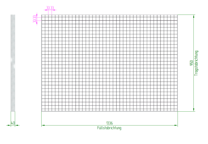 Outlet- P- Rost / 950 x 1336 mm / TS 40 x 2 mm / MW 31 x 31 mm / verzinkt