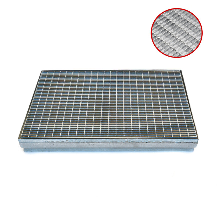 K60-Eingangsrost mit Polymerbetonwanne / 500 x 1000 mm, 20x2 mm, 30x10 mm rutschhemmend