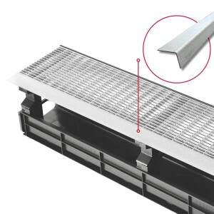 Entwässerungsrinne CANYON 3.0  aus recyceltem Kunststoff, Komplettset Rost + 3x Konsolen | Länge 1000 mm, Breite 207 mm, Höhe 250 mm Barfußrost