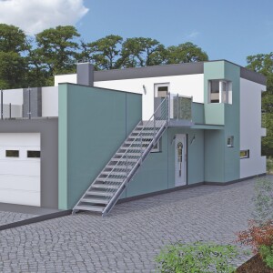 Treppenbausatz Typ1 modular, höhenverstellbar bis 2m Höhe, Stahltreppe mit einseitigem Geländer 1200x270 mm 30x30 mm Glatt + Auflage