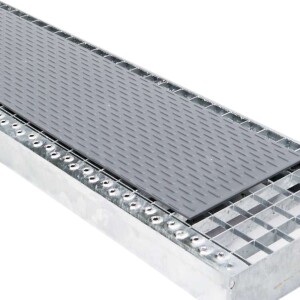 Treppenbausatz Typ2 modular, höhenverstellbar bis 3,50m Höhe, Stahltreppe mit einseitigem Geländer  1200x270 mm 30x30 mm Genoppt - rutschhemmend + Auflage