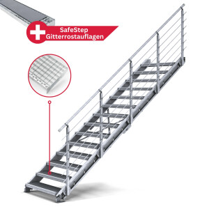 Treppenbausatz Typ2 modular, höhenverstellbar bis 3,50m Höhe, Stahltreppe mit einseitigem Geländer  800x270 mm 30x30 mm Glatt + Auflage