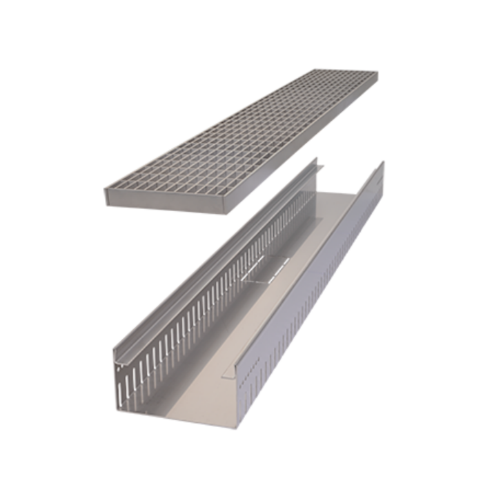 Drainagerinnen Set inkl. Rost | 1000x123 mm | 50 mm Höhe | Stahl verzinkt | Fassadenrinne zur Entwässerung
